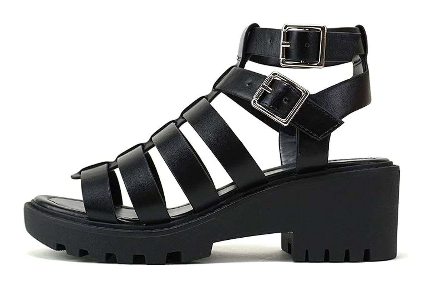 Soda âRebirthâ ~ Women Open Toe Fisherman Multi Strap Velcro Buckle Lug Sole Low Block Heeled Sandals