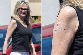 EXCLUSIVE* - Melanie Griffith shows off her new tattoo with the names: Alexander, Stella, Dakota and Jessie written in a creative way