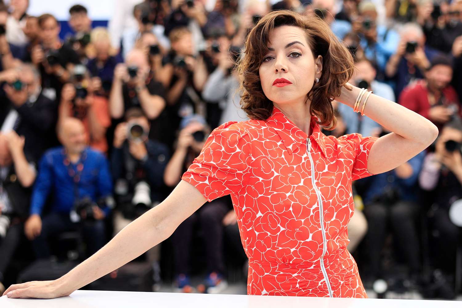 Aubrey Plaza poses during a photocall for the film "Megalopolis" at the 77th edition of the Cannes Film Festival in Cannes, southern France, 