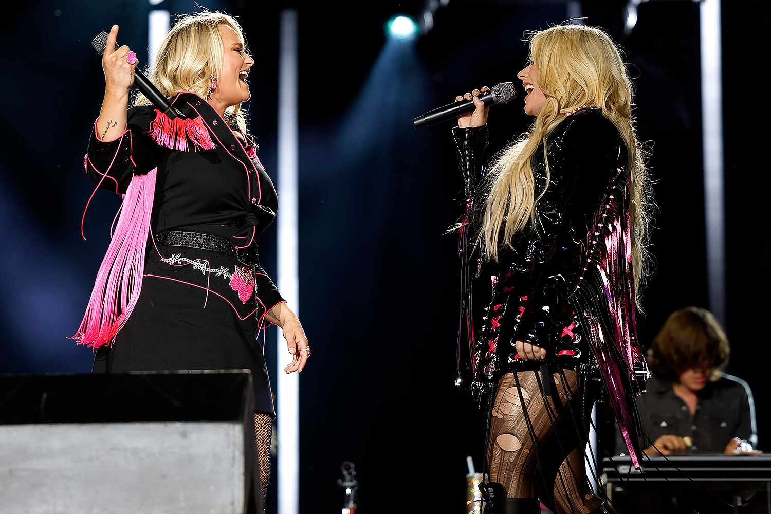 Miranda Lambert and Avril Lavigne perform on stage during day two of CMA Fest 2023 at Nissan Stadium on June 09, 2023 in Nashville, Tennessee.