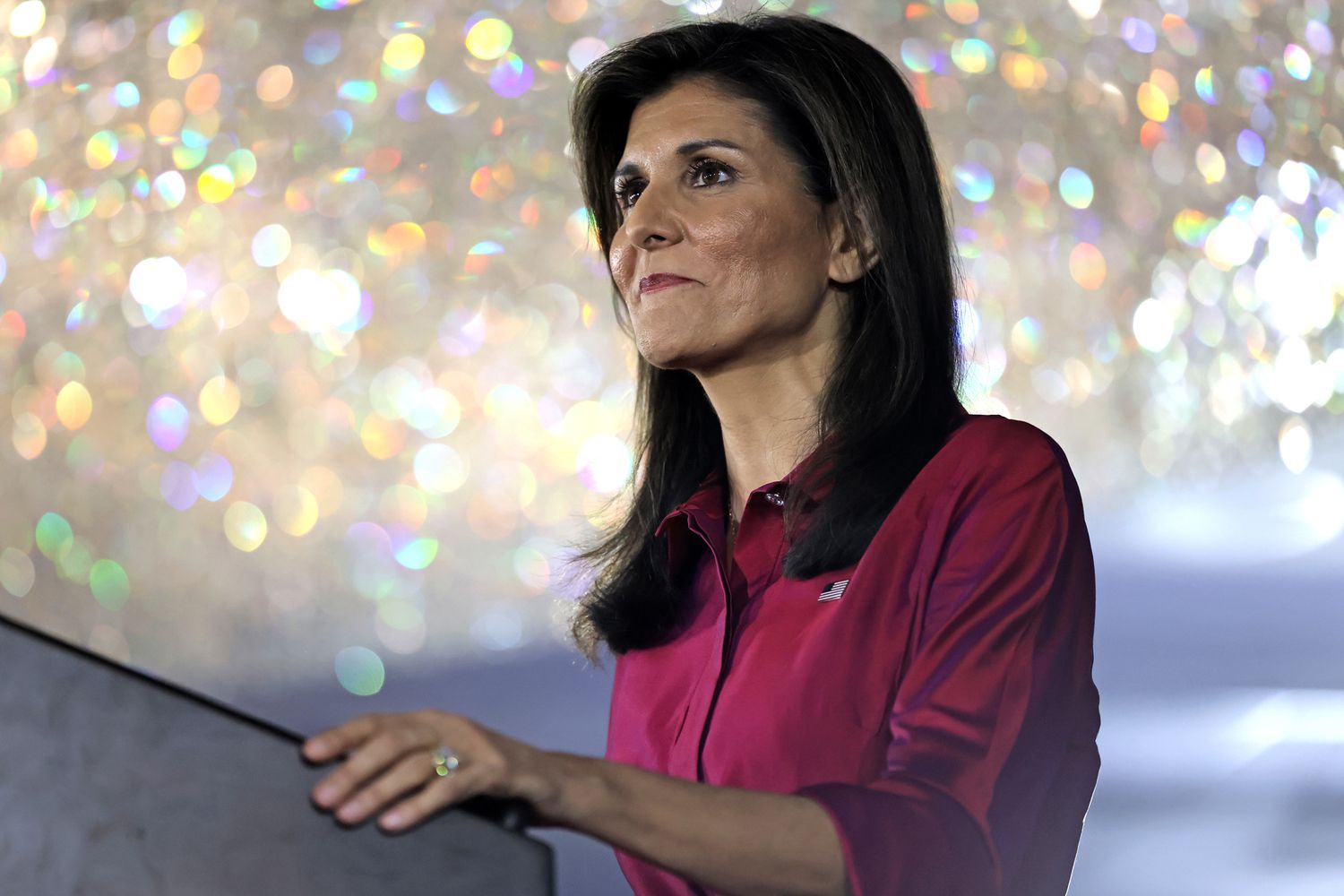 Nikki Haley, former ambassador to the United Nations and 2024 Republican presidential candidate, speaks during a caucus night watch party in West Des Moines, Iowa, US, on Monday, Jan. 15, 2024. 