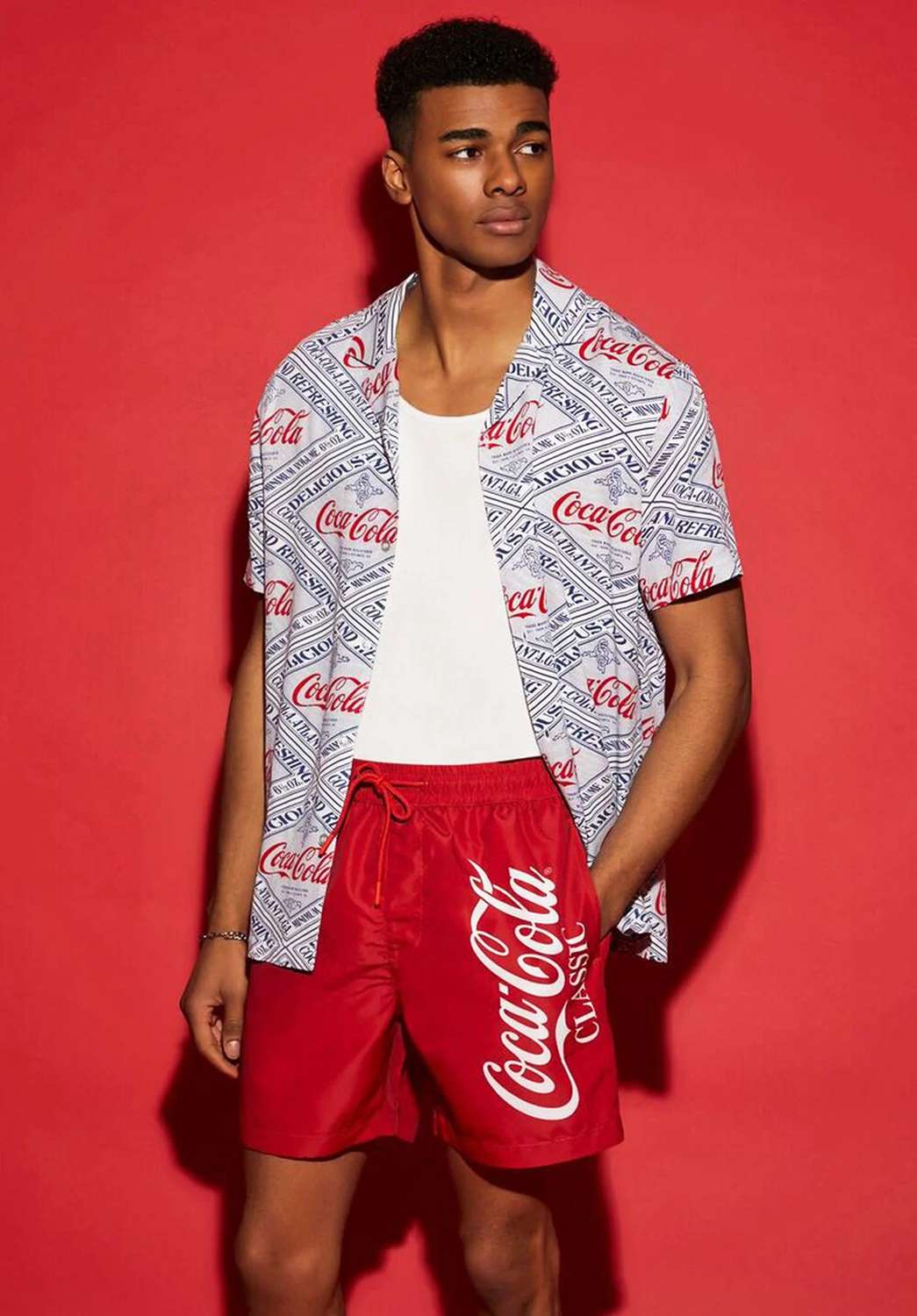 Forever 21 Coca-Cola Graphic Swim Trunks