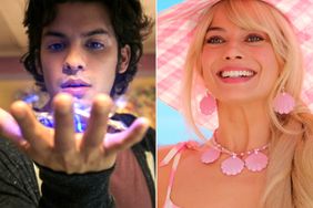 XOLO MARIDUEA as Jaime Reyes in Warner Bros. Pictures BLUE BEETLE; MARGOT ROBBIE as Barbie in Warner Bros. Picturesâ âBARBIE"