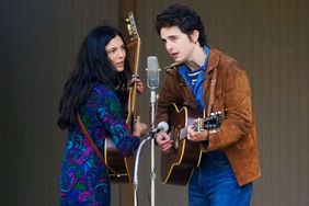 EXCLUSIVE: Timothee Chalamet and Monica Barbaro perform onstage on the set of 'A Complete Unknown' 