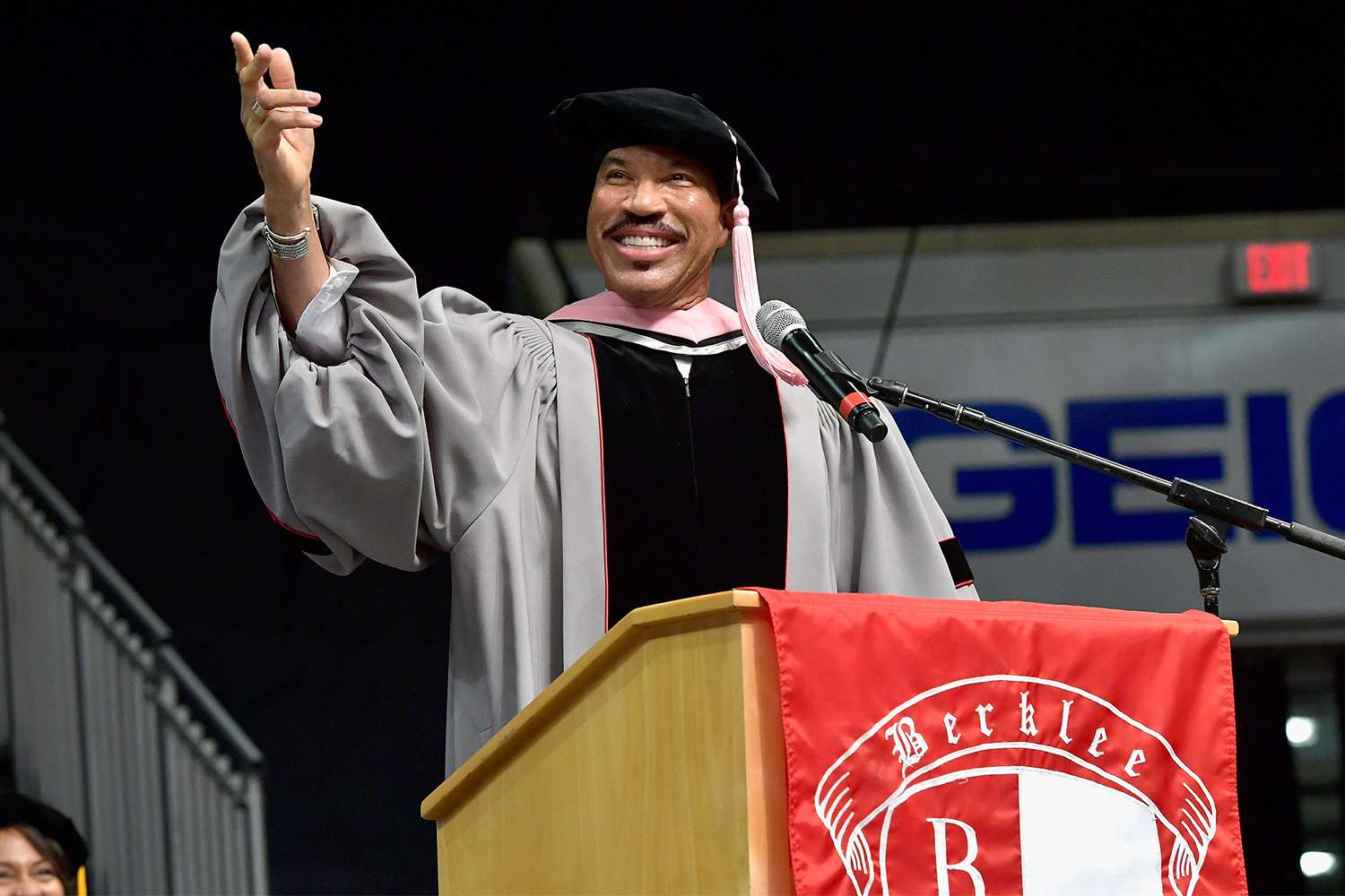 Lionel Richie received an Honory Doctor of Music Degree and spoke to students at the Berklee College of Music Commencement Execises at Agganis Arena at Boston University on May 13, 2017 in Boston, Massachusetts. Lucinda Williams, Shin Joong Hyun, Lionel Richie, Todd Rundgren and Neil Portnow all received Honorary Degrees and 1060 students graduated.