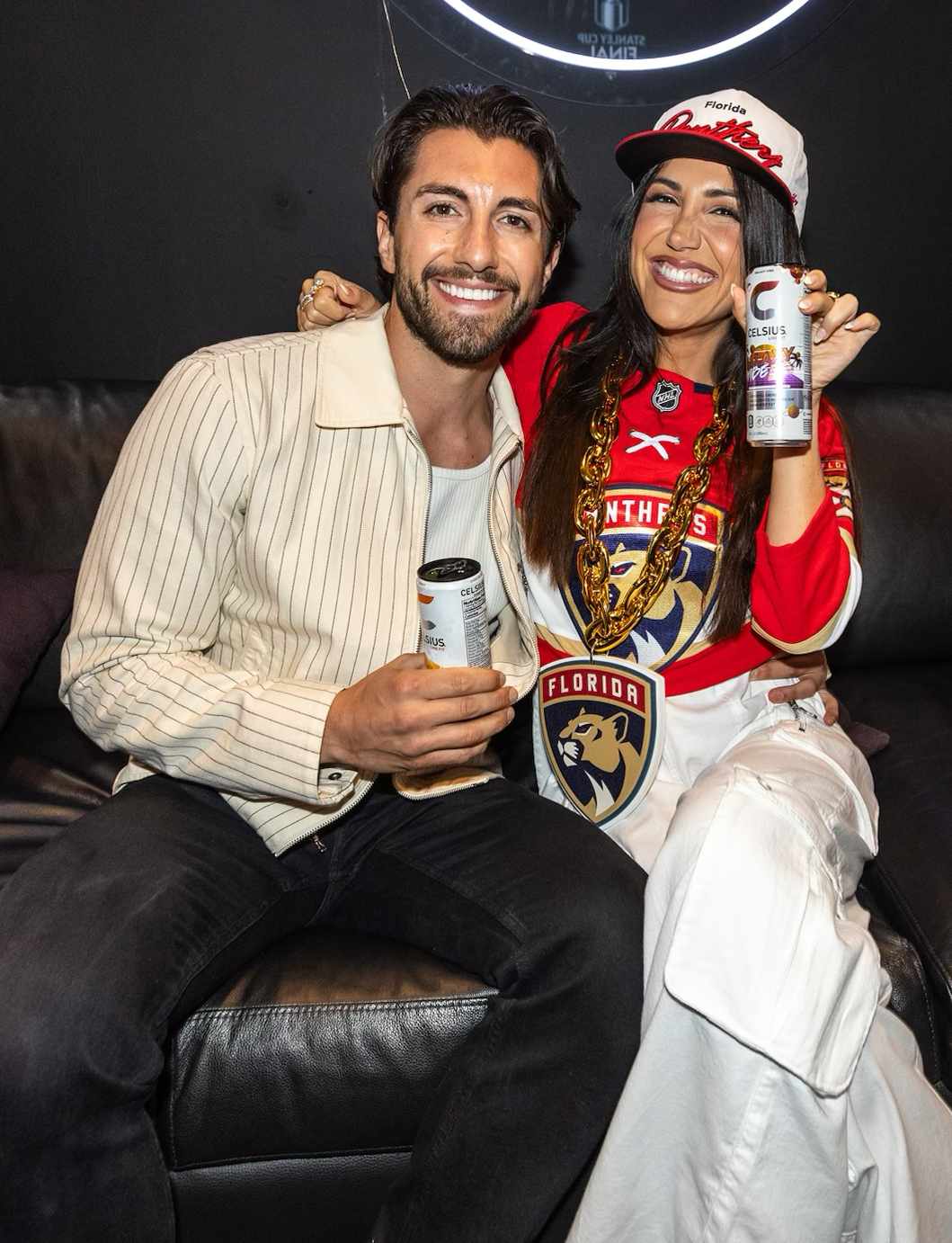 Kat Stickler and Jason Tartick attend Game 7 of Stanley Cup Finals in CELSIUS