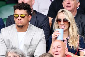Patrick Mahomes and Brittany Mahomes attend day five of the Wimbledon Tennis Championships at the All England Lawn Tennis and Croquet Club on July 05, 2024 in London, England