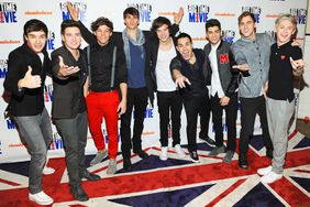 Big Time Rush and British pop group One Direction attend Nickelodeon Hosts Orange Carpet Premiere for original TV movie "Big Time Movie" starring Big Time Rush at 583 Park Avenue on March 8, 2012 in New York City.