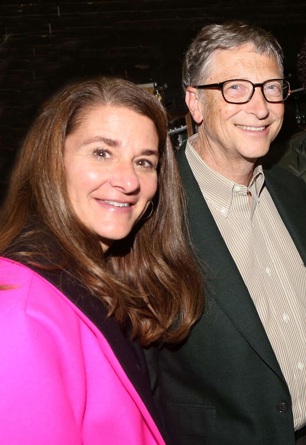 Melinda Gates and husband Bill Gates pose backstage at the hit musical "Hamilton" on Broadway at The Richard Rogers Theater on October 11, 2015 in New York City