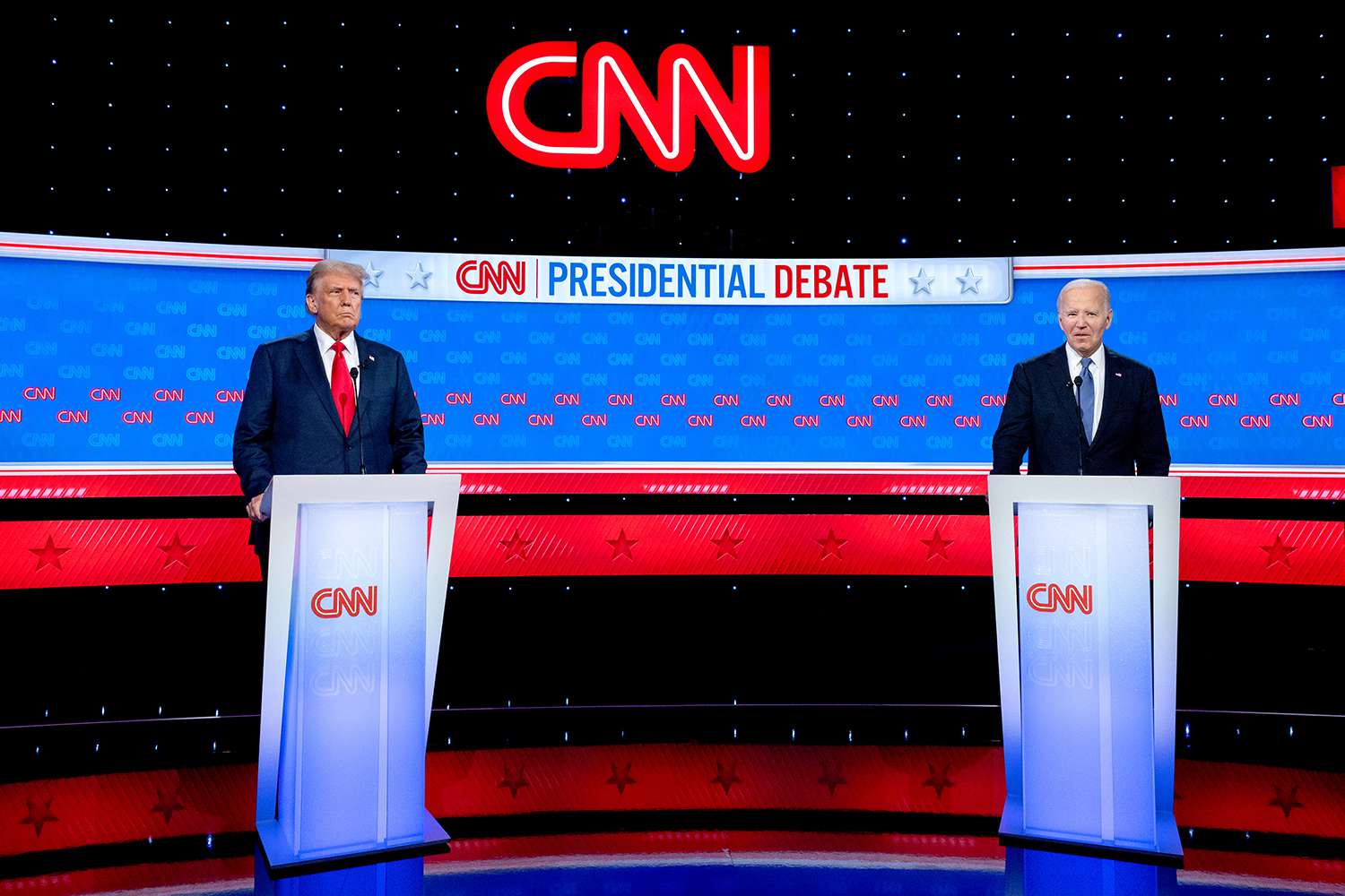 US President Joe Biden, right, and former US President Donald Trump during the first presidential debate in Atlanta, Georgia, US