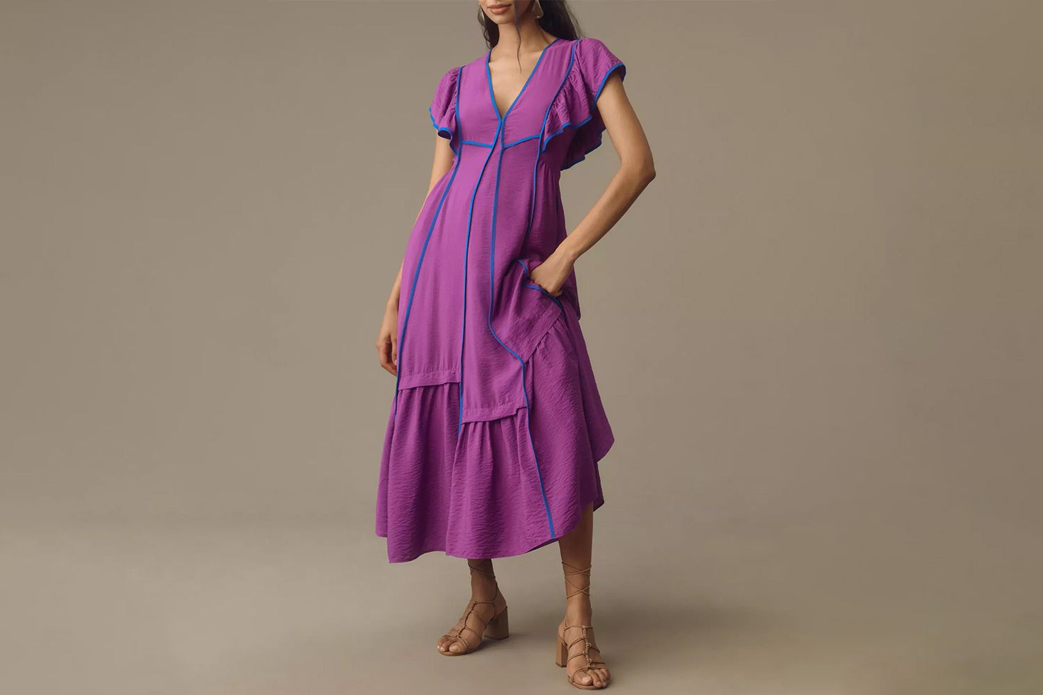 The Mimi Flutter-Sleeve Tipped Midi Dress By Anthropologie