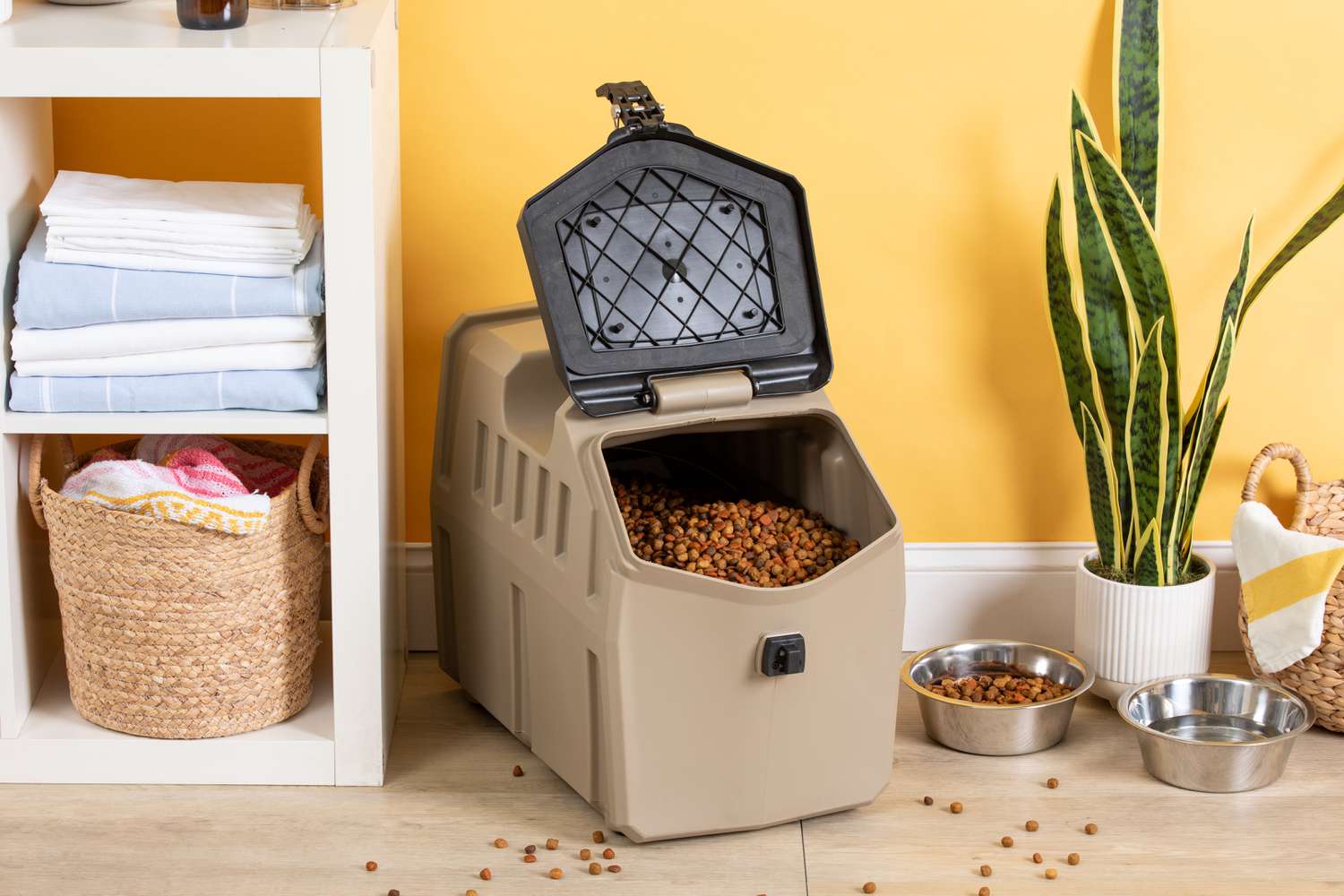 Gunner Food Crate open with dog food in it