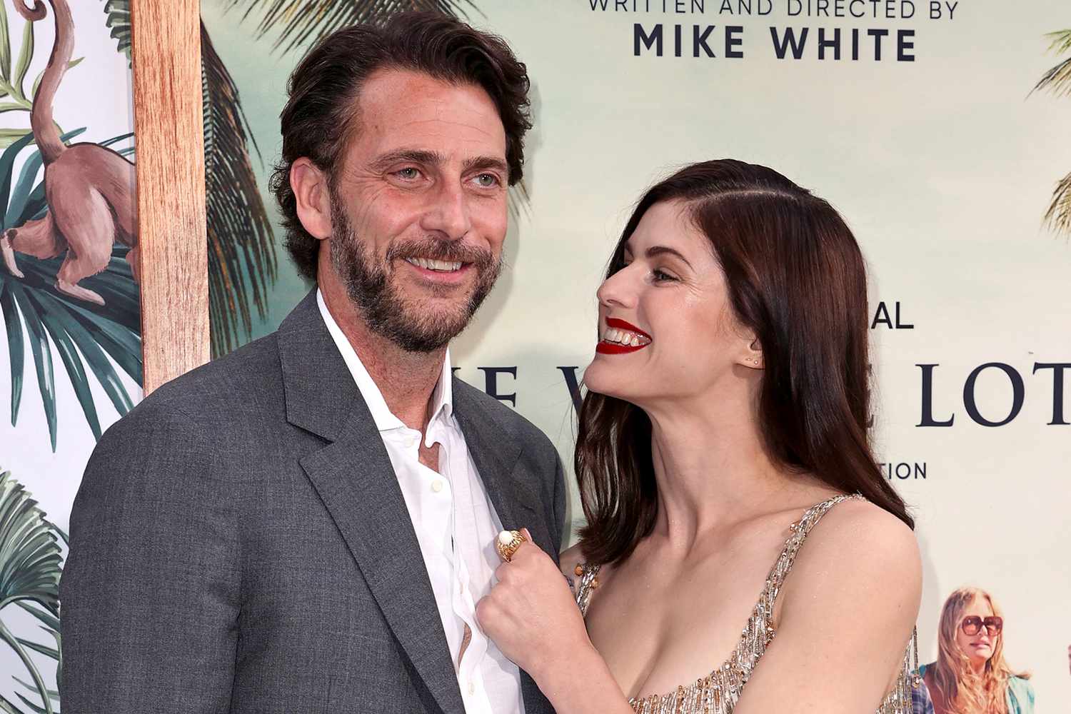 Andrew Form and Alexandra Daddario attend the Los Angeles premiere of the new HBO Limited Series "The White Lotus" on July 07, 2021 in Pacific Palisades, California. 