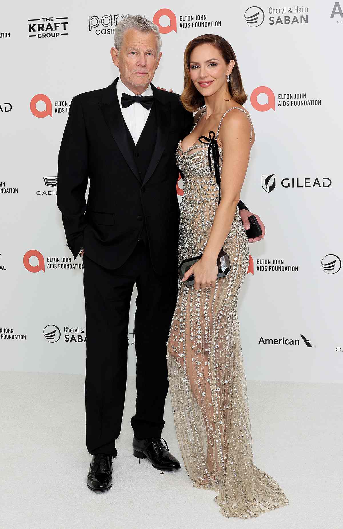 David Foster and Katharine McPhee attend the Elton John AIDS Foundation's 32nd Annual Academy Awards Viewing Party on March 10, 2024 in West Hollywood, California