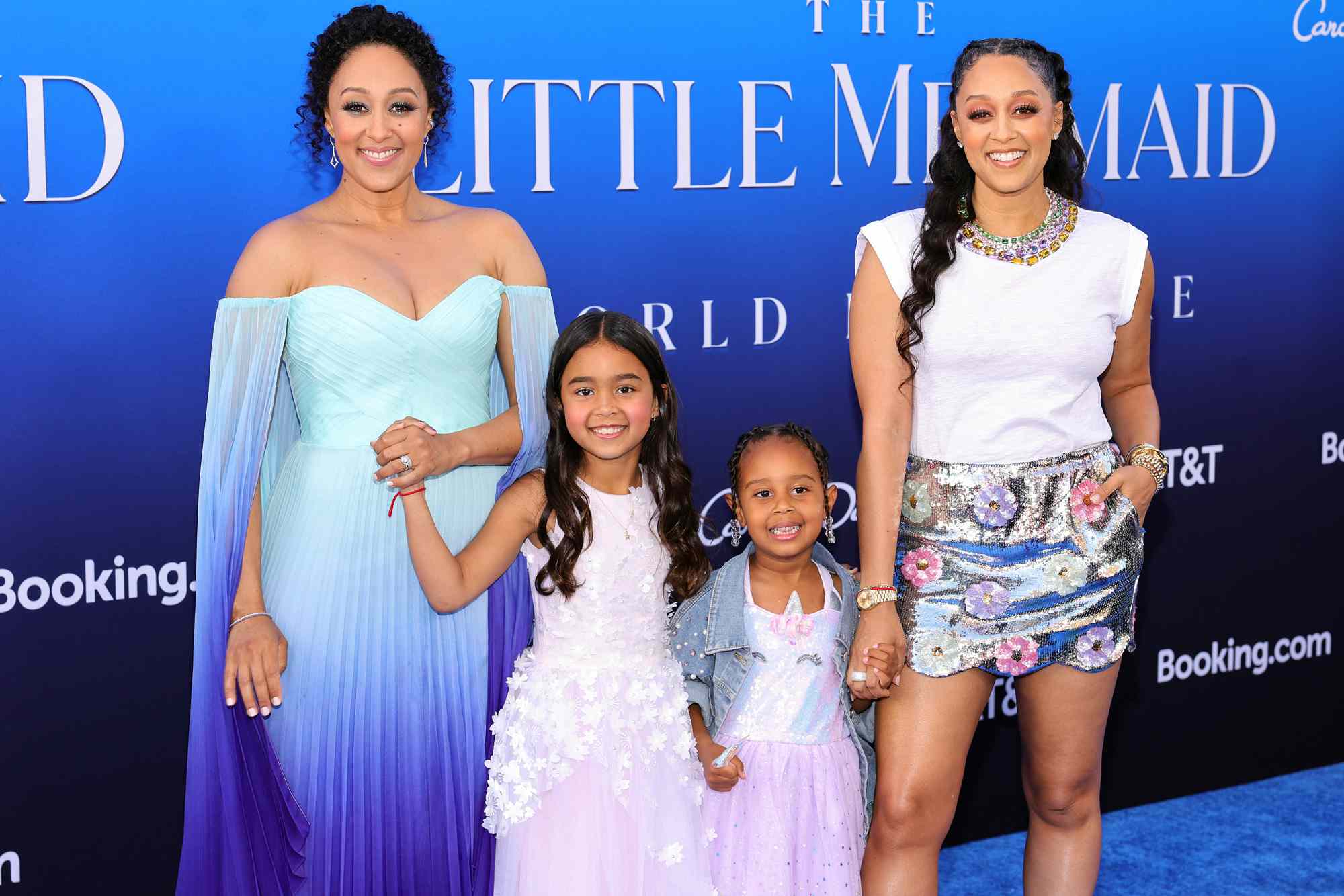 Tamera Mowry-Housley, Ariah Talea Housley, Cairo Tiahna Hardrict, and Tia Mowry attend the world premiere of Disney's "The Little Mermaid" on May 08, 2023 in Hollywood, California.