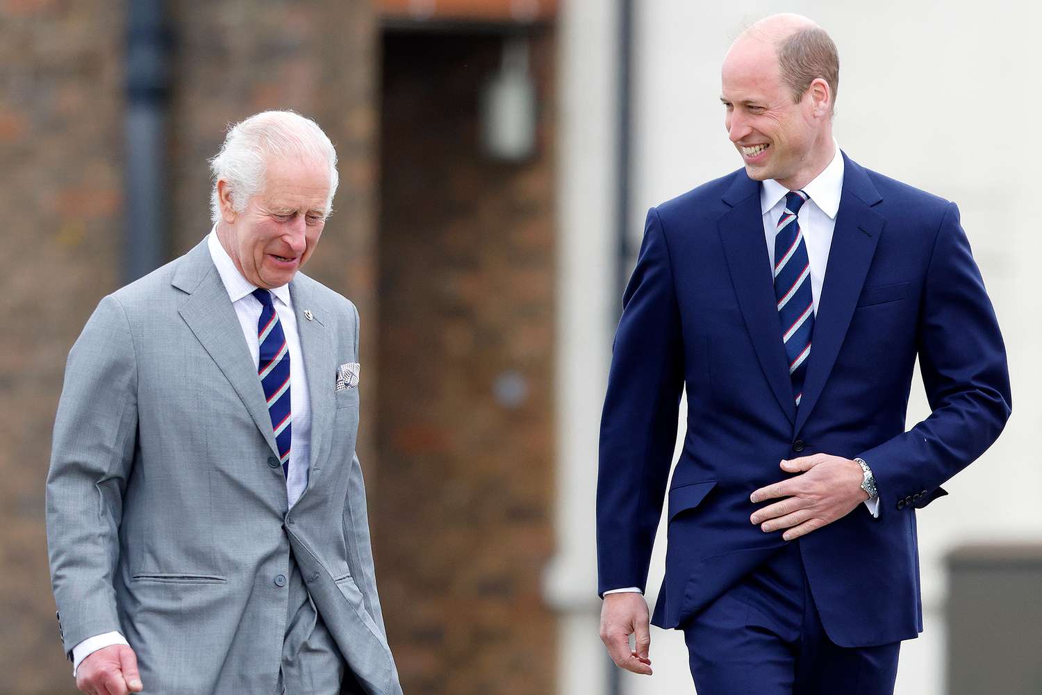 King Charles III and Prince William, Prince of Wales (both wearing the regimental tie of the Army Air Corps) attend the official handover during which The King passes the role of Colonel-in-Chief of the Army Air Corps to The Prince of Wales and presents him with the blue beret and belt of the Army Air Corps at the Army Aviation Centre, Middle Wallop on May 13, 2024 in Stockbridge, England.