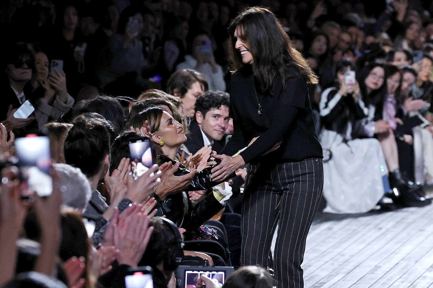 Penelope Cruz and fashoin designer Virginie Viard are seen during the Chanel Womenswear Fall/Winter 2024-2025 show as part of Paris Fashion Week 