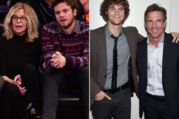 Meg Ryan and Jack Quaid attend the New York Knicks Vs Philadelphia 76ers game on December 25, 2017 in New York City. ; Jack Quaid and Dennis Quaid attend the Armani and Cinema Society Screening of Sony Pictures Classics' "Truth" after party on October 7, 2015 in New York City. 