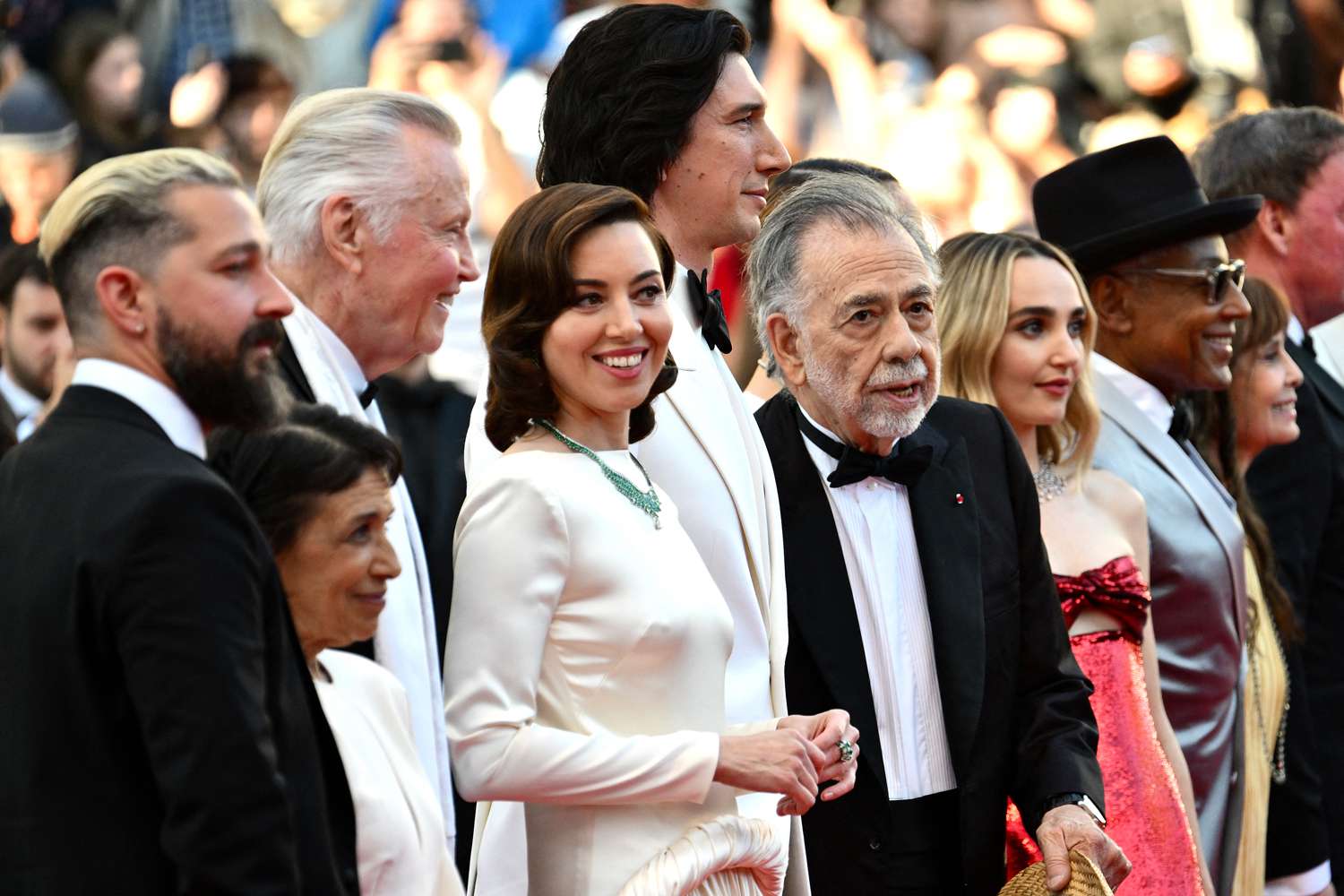 Shia Labeouf, US actor Jon Voight, US actress Aubrey Plaza, US actor Adam Driver, US director Francis Ford Coppola, US actress Chloe Fineman and US actor Giancarlo Esposito arrive for the screening of 