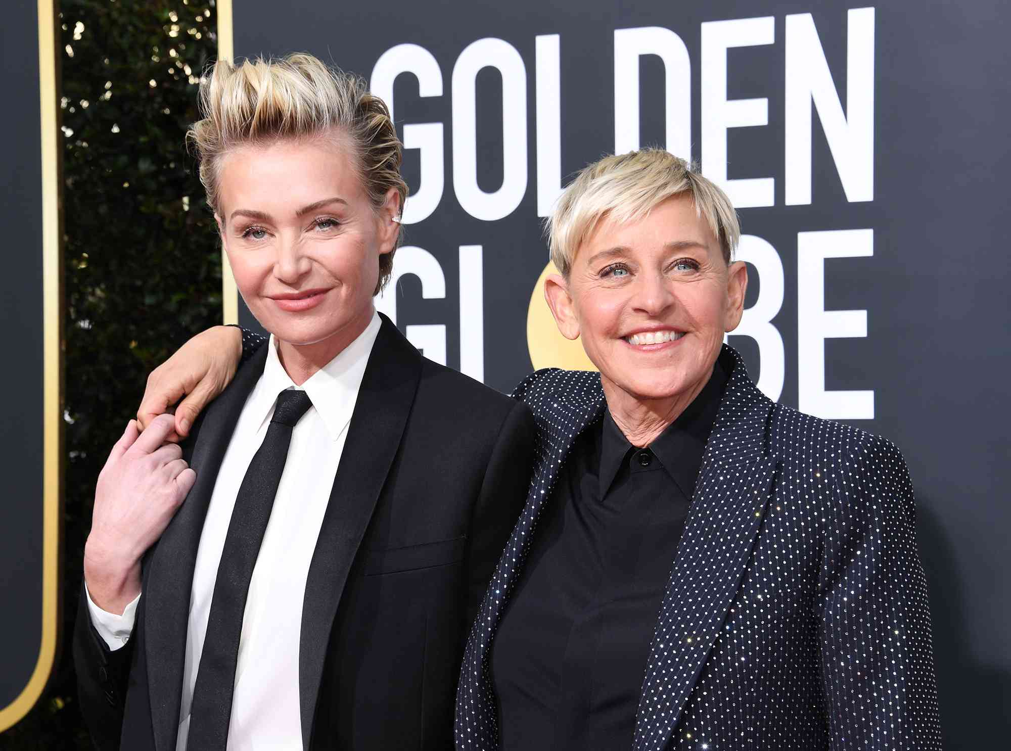 Portia de Rossi and Ellen DeGeneres attend the 77th Annual Golden Globe Awards at The Beverly Hilton Hotel on January 05, 2020 in Beverly Hills, California