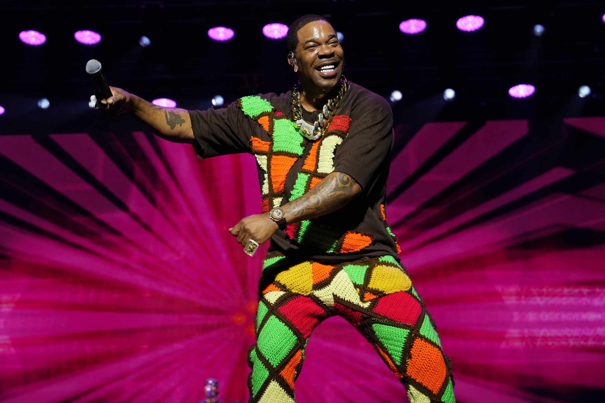  Busta Rhymes performs onstage during Day 1 of the 2024 ESSENCE Festival of Culture presented by Coca-Cola at Caesars Superdome on July 05, 2024 in New Orleans, Louisiana. 