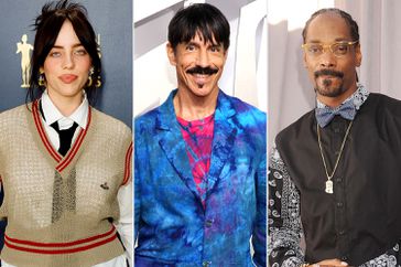 Billie Eilish attends the 30th Annual Screen Actors Guild Awards; Anthony Kiedis attend the 2022 MTV VMAs;Snoop Dogg arrives at the Comedy Central Roast of Justin Bieber 