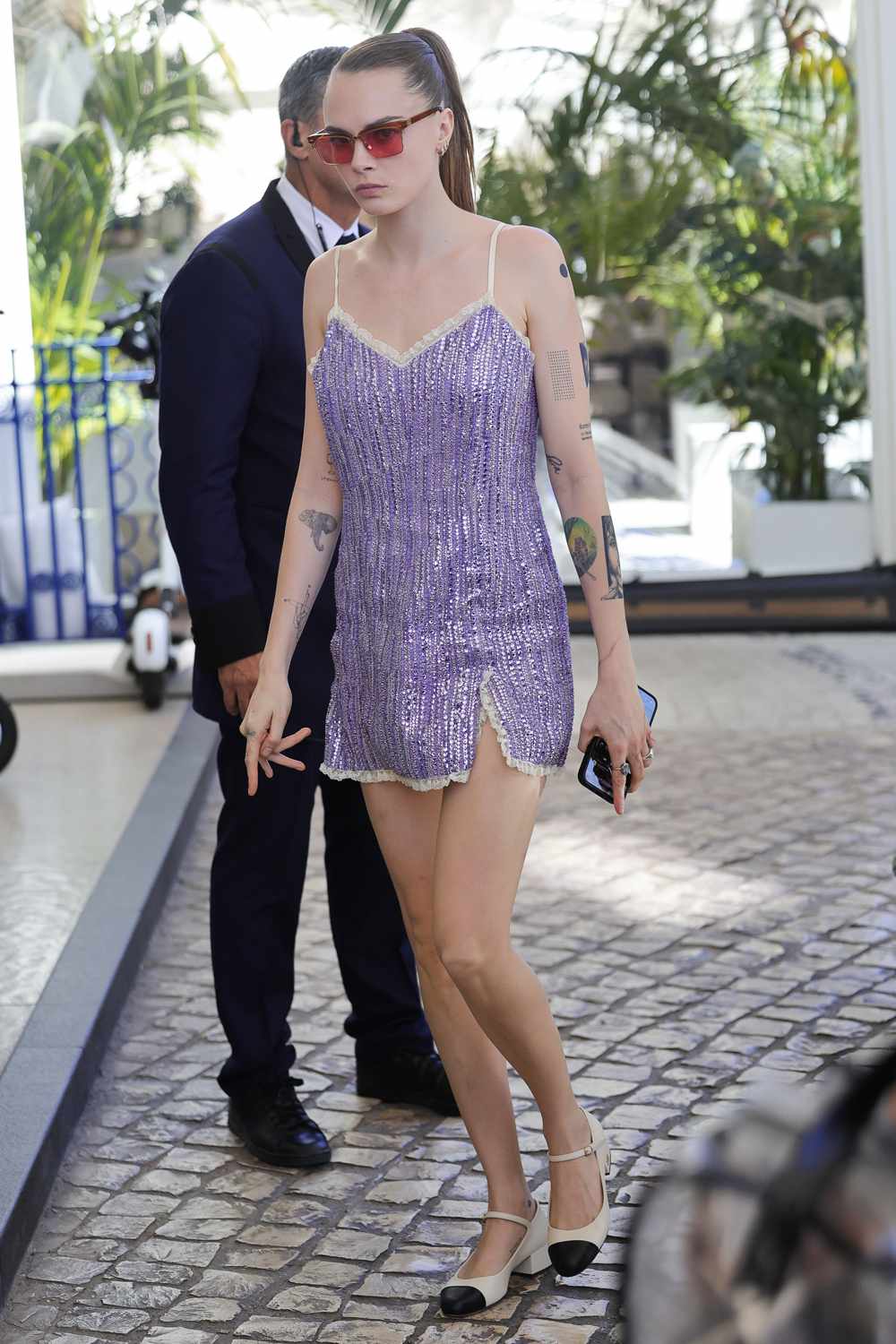 Cara Delevigne is seen at Hotel Martinez during the 77th Cannes Film Festival on May 21, 2024 in Cannes, France. 