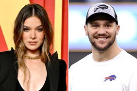 Hailee Steinfeld attends the 2024 Vanity Fair Oscar Party Hosted By Radhika Jones at Wallis Annenberg Center for the Performing Arts on March 10, 2024 in Beverly Hills, California; Josh Allen #17 of the Buffalo Bills looks on during warm ups prior to the game against the Los Angeles Chargers at SoFi Stadium on December 23, 2023 in Inglewood, California.