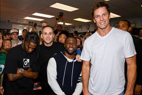 Travis Scott, Michael Rubin, Kevin Hart and Tom Brady attend Fanatics and Topps 'Hobby Rip Night' Event with Michael Rubin, Tom Brady, Kevin Hart and Travis Scott on September 30, 2023 in Linwood, New Jersey.