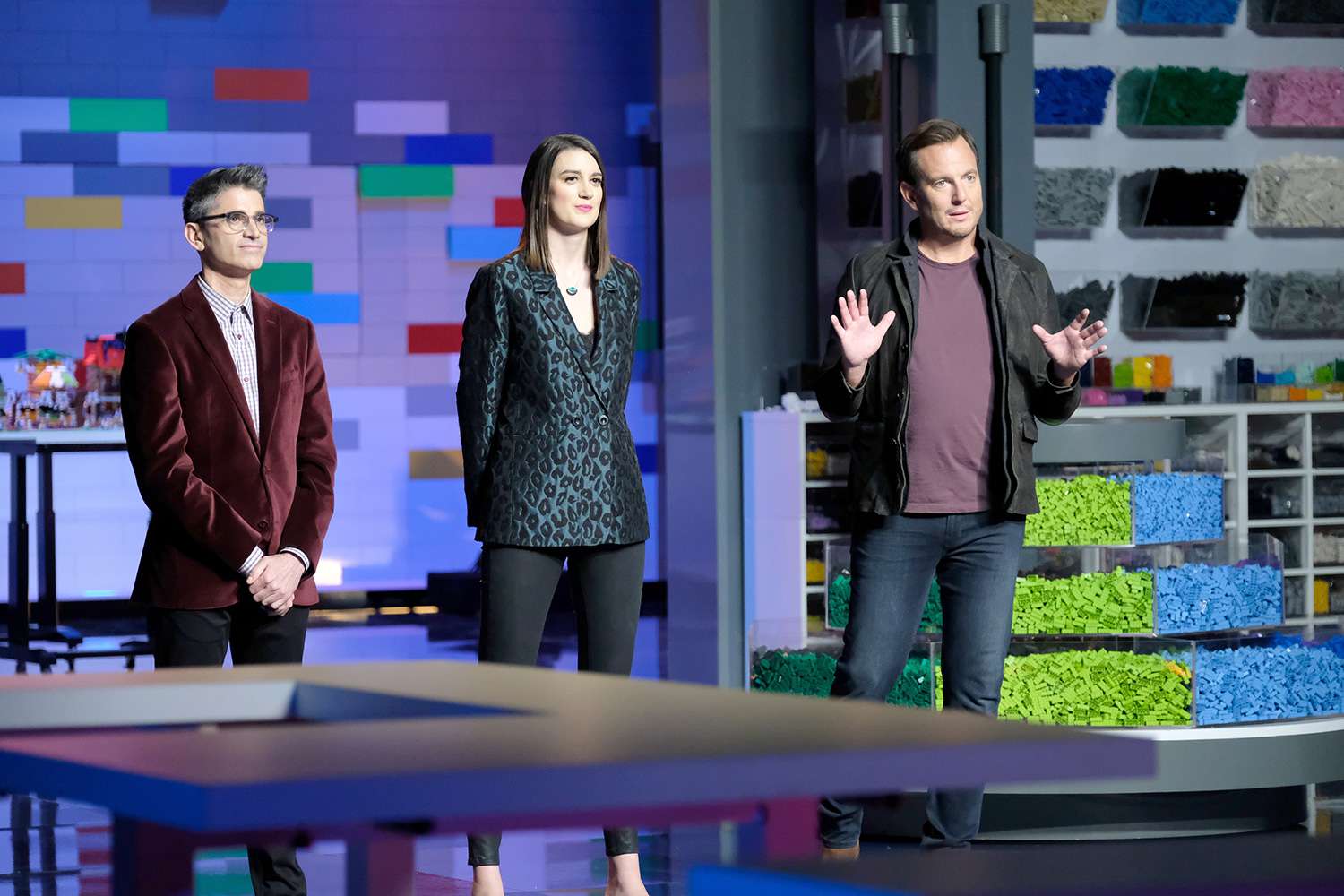 LEGO MASTERS: L-R: Judge Jamie Berard, Judge Amy Corbett and host Will Arnett in LEGO MASTERS, premiering Wednesday, Feb. 5