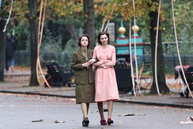 EXCLUSIVE: Hit Netflix series "The Crown" filming shows Queen Elizabeth (Viola Prettejohn) and Princess Margaret (Beau Gadsdon) Celebrating the morning after VE Day 8th May 1945 with a walk down the Mall
