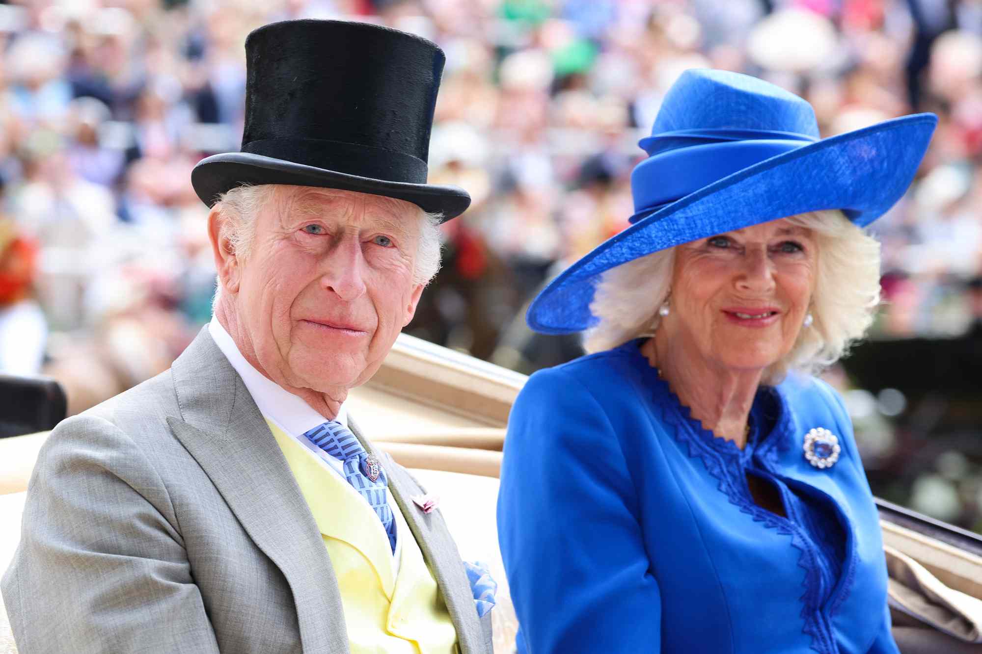 King Charles III and Queen Camilla attend day one of Royal Ascot 2024 at Ascot Racecourse on June 18, 2024 in Ascot, England.