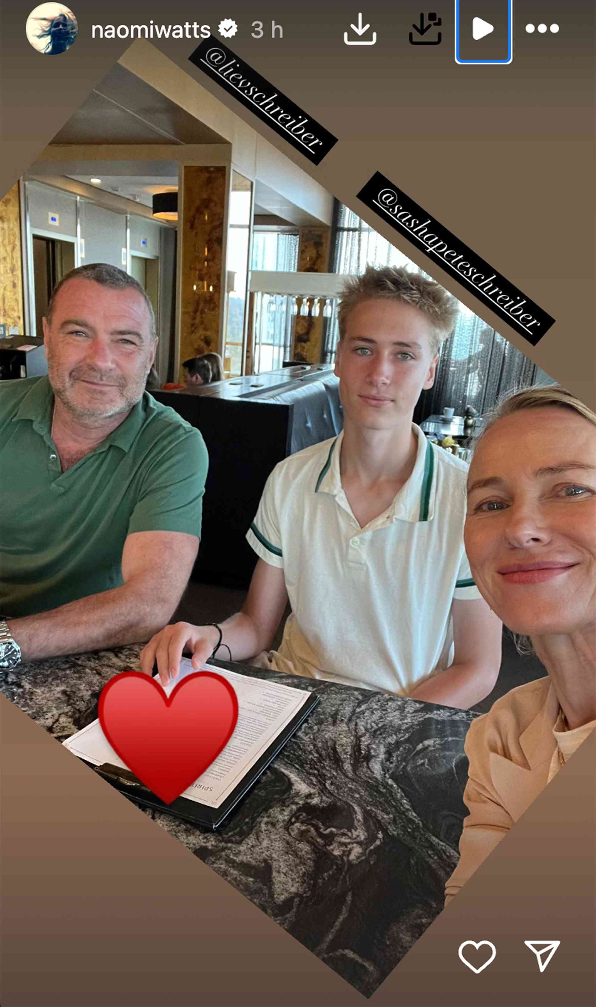 Naomi Watts and Liev Shreiber Dine Out with Son Sasha in Sweet Photos: 'So Proud' Naomi Watts /Instagram