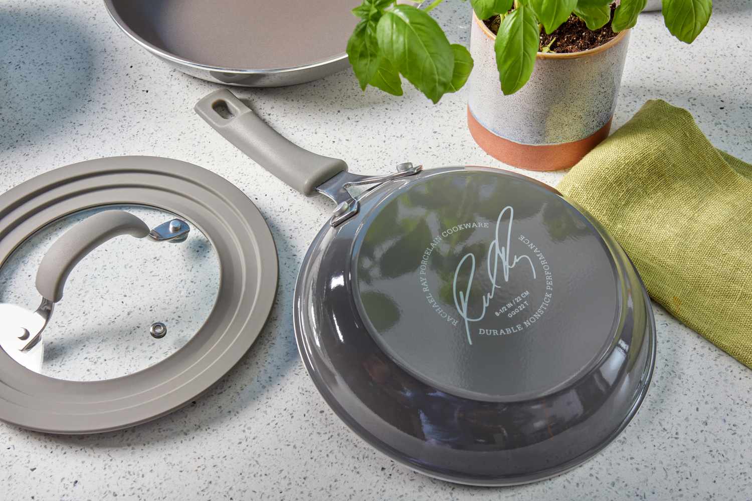 The bottom of the Rachel Ray Cook + Create 11-Piece Nonstick Cookware Set pan