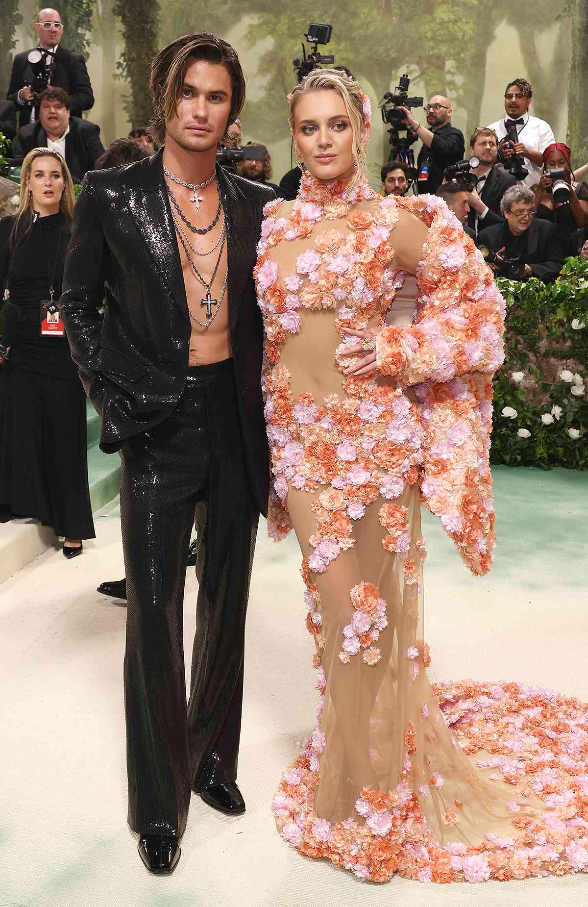 Chase Stokes and Kelsea Ballerini attend The 2024 Met Gala Celebrating "Sleeping Beauties: Reawakening Fashion" at The Metropolitan Museum of Art on May 06, 2024 