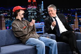 Actor Timothee Chalamet makes a surprise appearance during actor Hugh Grant's interview with host Jimmy Fallon on Tuesday,
