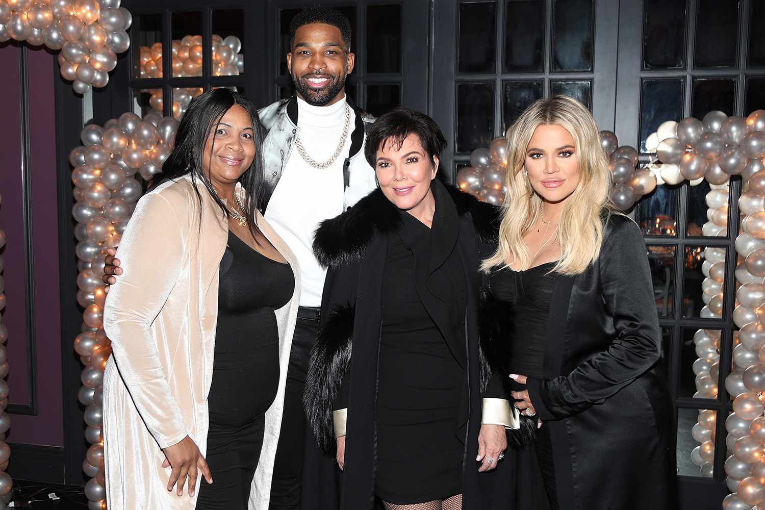 Andrea Thompson, Tristan Thompson, Kris Jenner and Khloe Kardashian pose for a photo as Remy Martin celebrates Tristan Thompson's Birthday at Beauty & Essex on March 10, 2018 in Los Angeles, California.