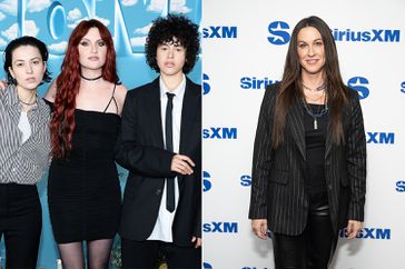 Josette Maskin, Katie Gavin and Naomi McPherson, of the band MUNA and Alanis Morissette