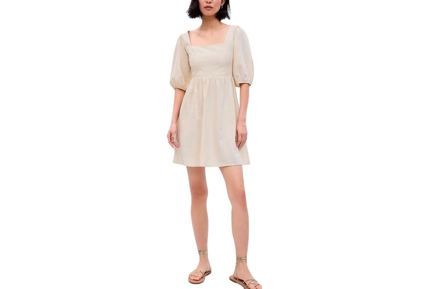 Gap Linen-Blend Puff Sleeve Mini Dress