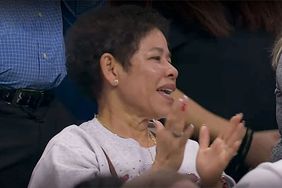 simone biles' mother nellie looks on from the audience during the olympic trials 