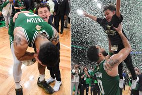 Deuce Tatum and Jayson Tatum #0 of the Boston Celtics celebrate after the game against the Dallas Mavericks during Game 5 of the 2024 NBA Finals on June 17, 2024 at the TD Garden in Boston, Massachusetts.