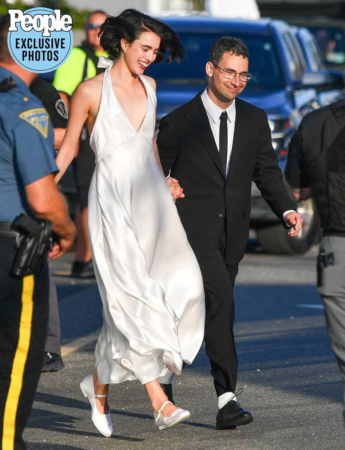 Jack Antonoff and Margaret Qualley are all smiles as they are spotted just after getting married in Beach Haven, New Jersey