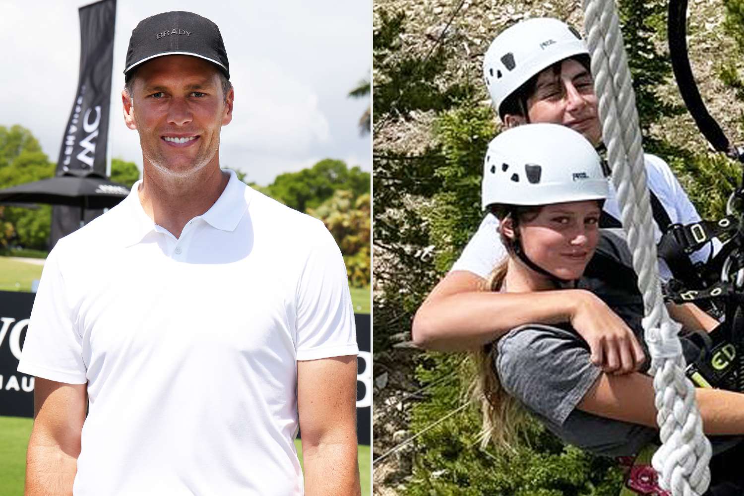 IWC brand ambassador and seven-time World Champion quarterback Tom Brady during The Big Pilot Challenge, an entertaining charity golf challenge organized by IWC Schaffhausen at the Miami Beach Golf Club on May 4, 2022 in Miami Beach, Florida; Tom Brady's kids ziplining