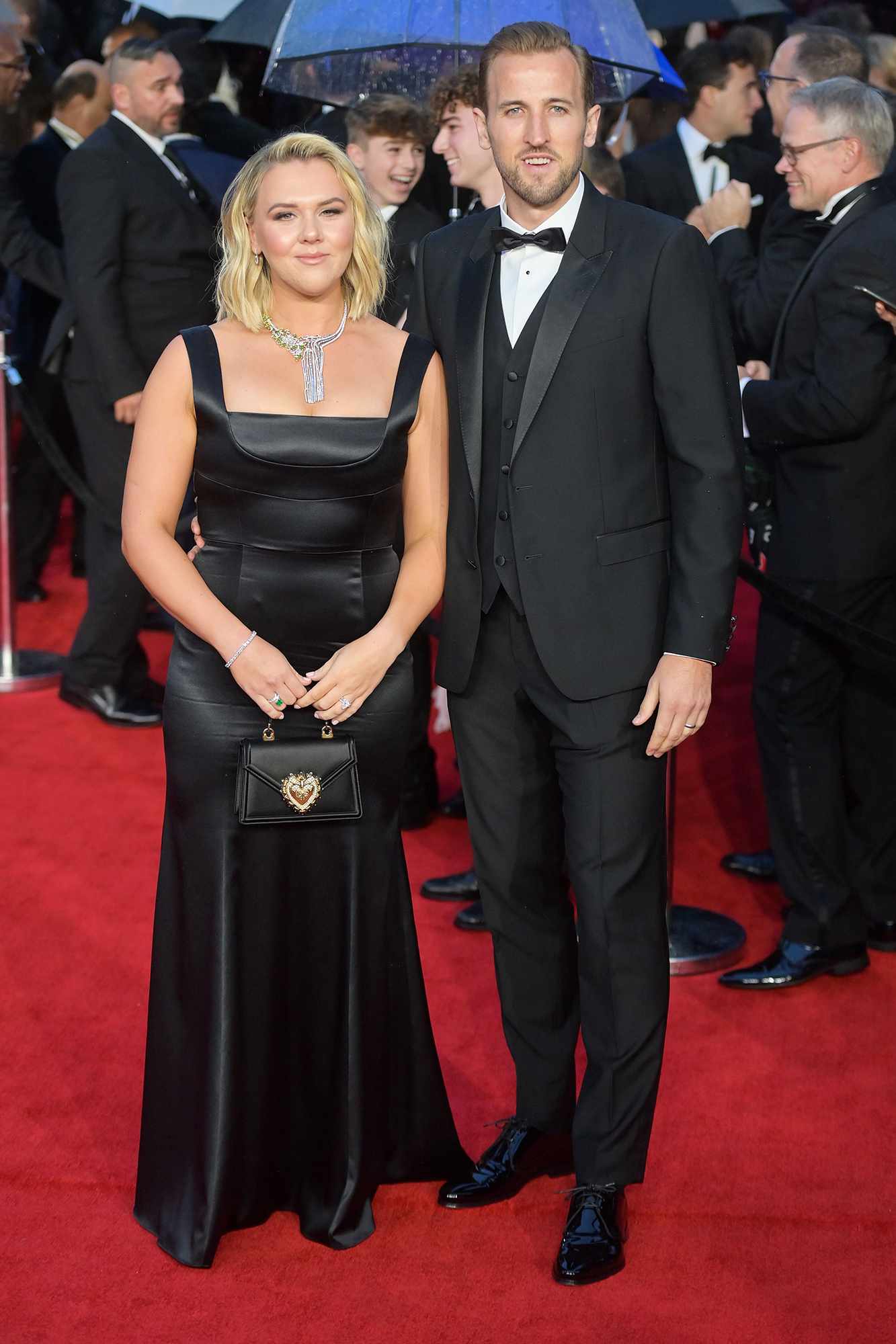 Harry Kane and Katie Goodland attend the "No Time To Die" World Premiere at Royal Albert Hall on September 28, 2021 in London