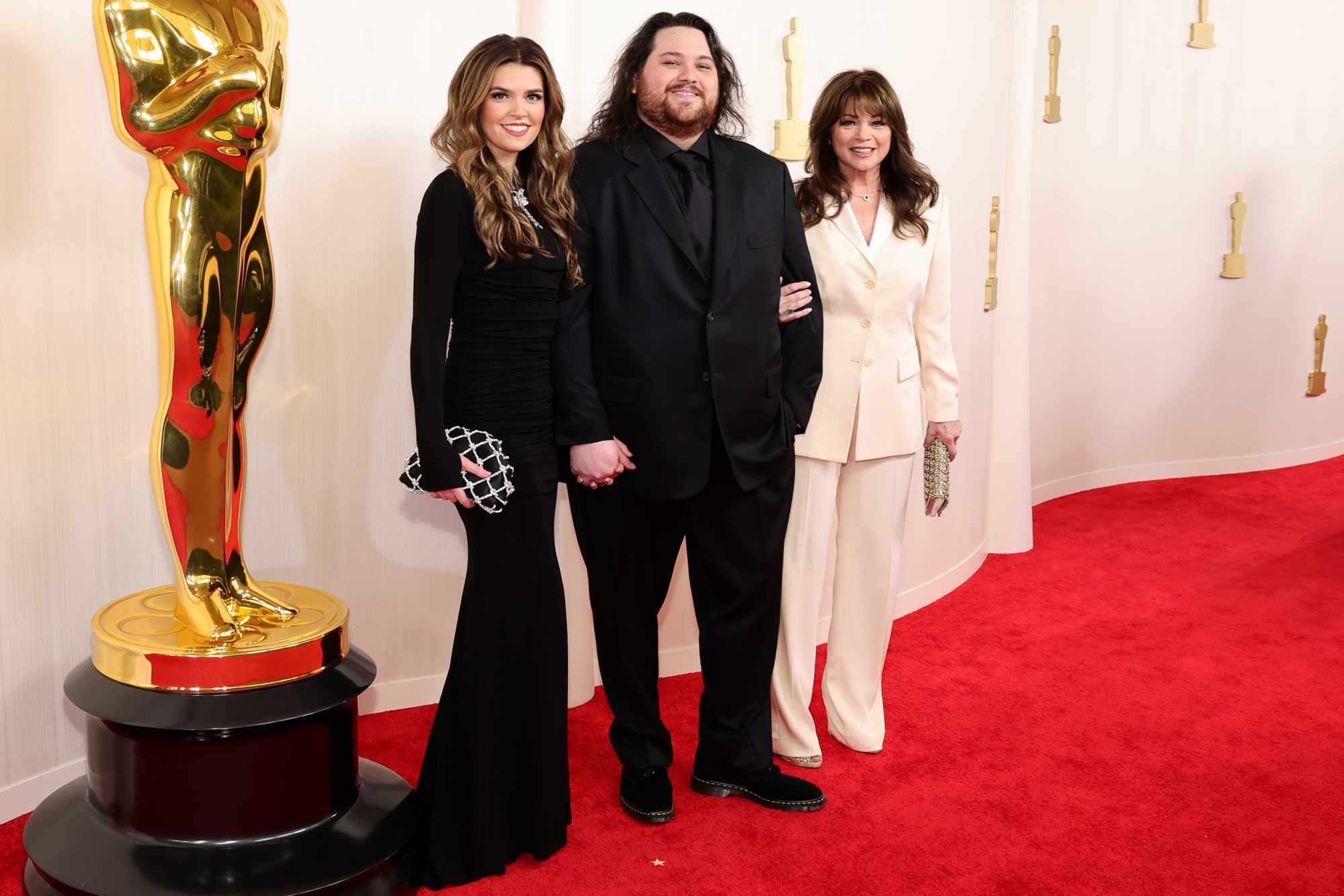 Andraia Allsop, Wolfgang Van Halen and Valerie Bertinelli attend the 96th Annual Academy Awards on March 10, 2024 in Hollywood, California.