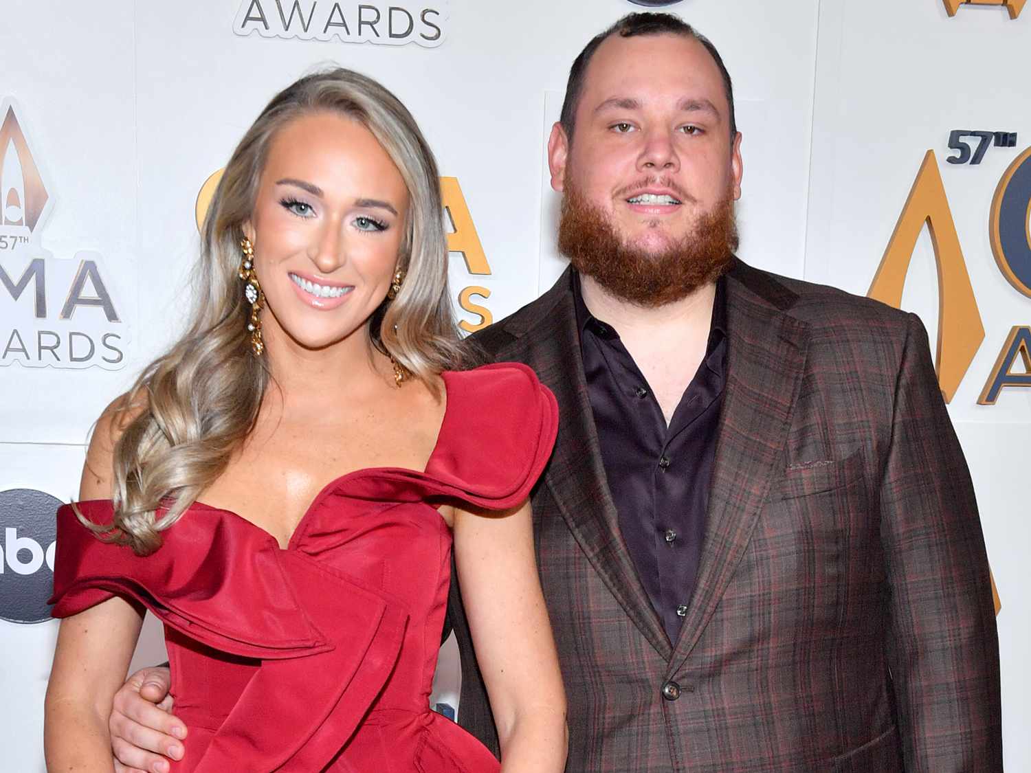 Nicole Combs and Luke Combs attend the 57th Annual CMA Awards at Bridgestone Arena on November 08, 2023 in Nashville, Tennessee