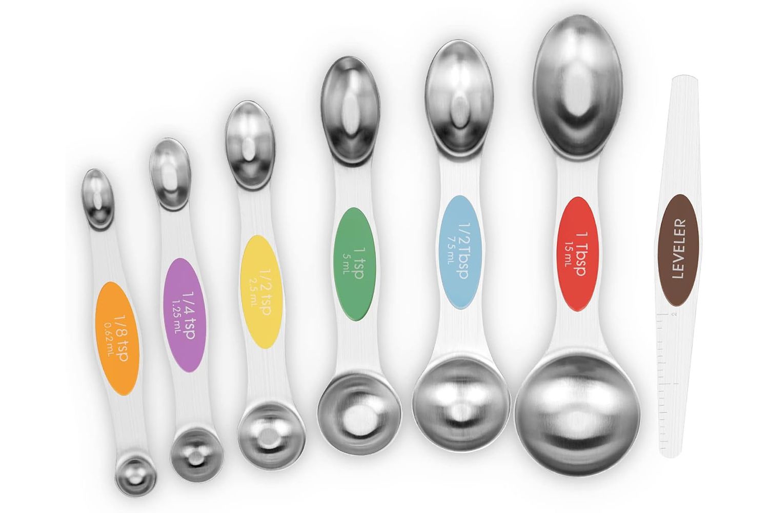 Amazon Aovchei 7 PCS Magnetic Measuring Spoons Set, Dual Sided, Stainless Steel Small Tablespoon, Teaspoons, Fits in Spice Jars, for Dry and Liquid, MultiColor