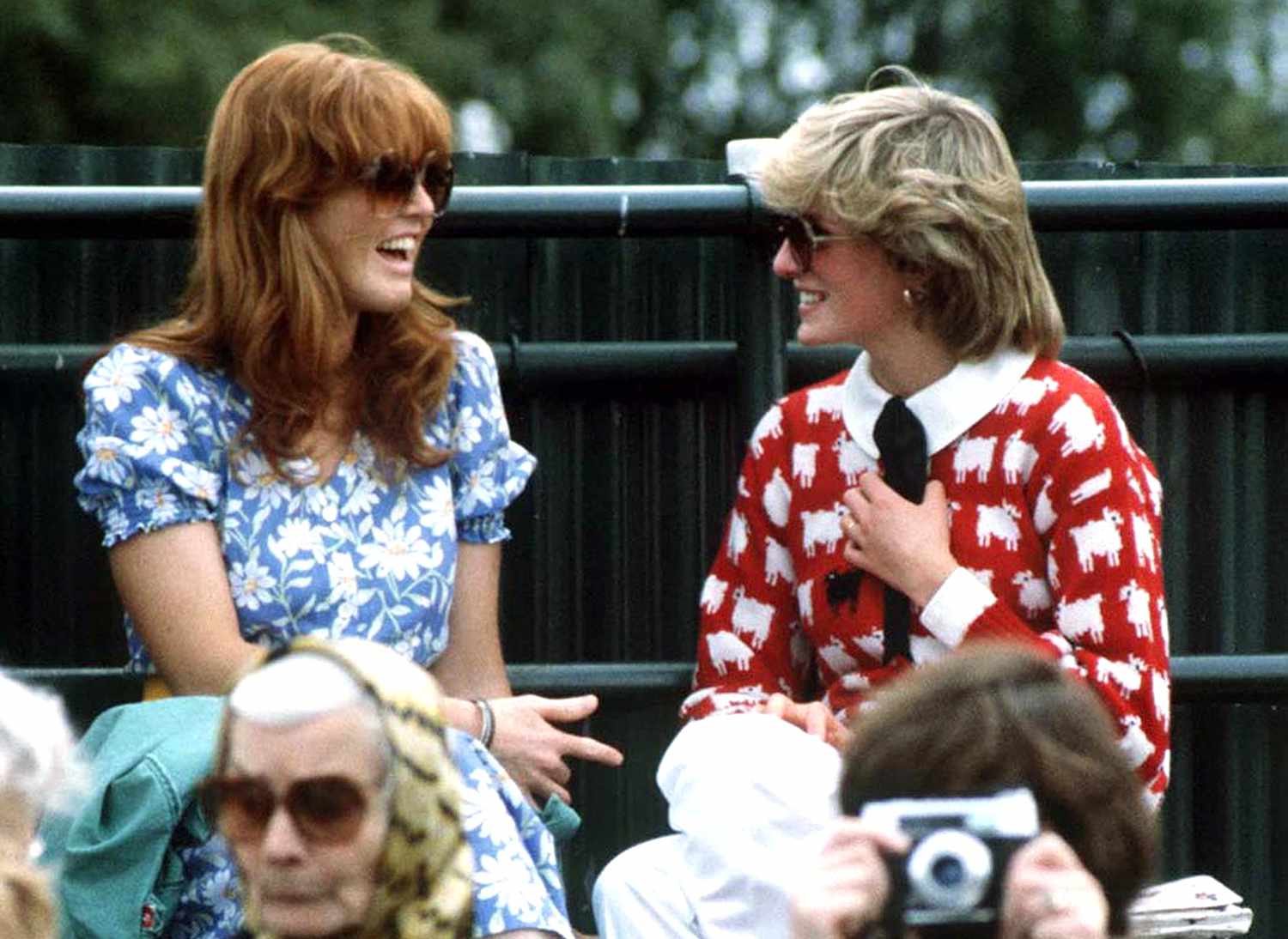 Princess Diana (1961 - 1997, top right) with Sarah Ferguson at the Guard's Polo Club, Windsor, June 198