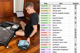 Luke Scarpino packing a suitcase using the packing spreadsheet he 