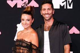 Laura Perlongo and Nev Schulman attend the 2023 MTV Video Music Awards on September 12, 2023 in Newark, New Jersey.